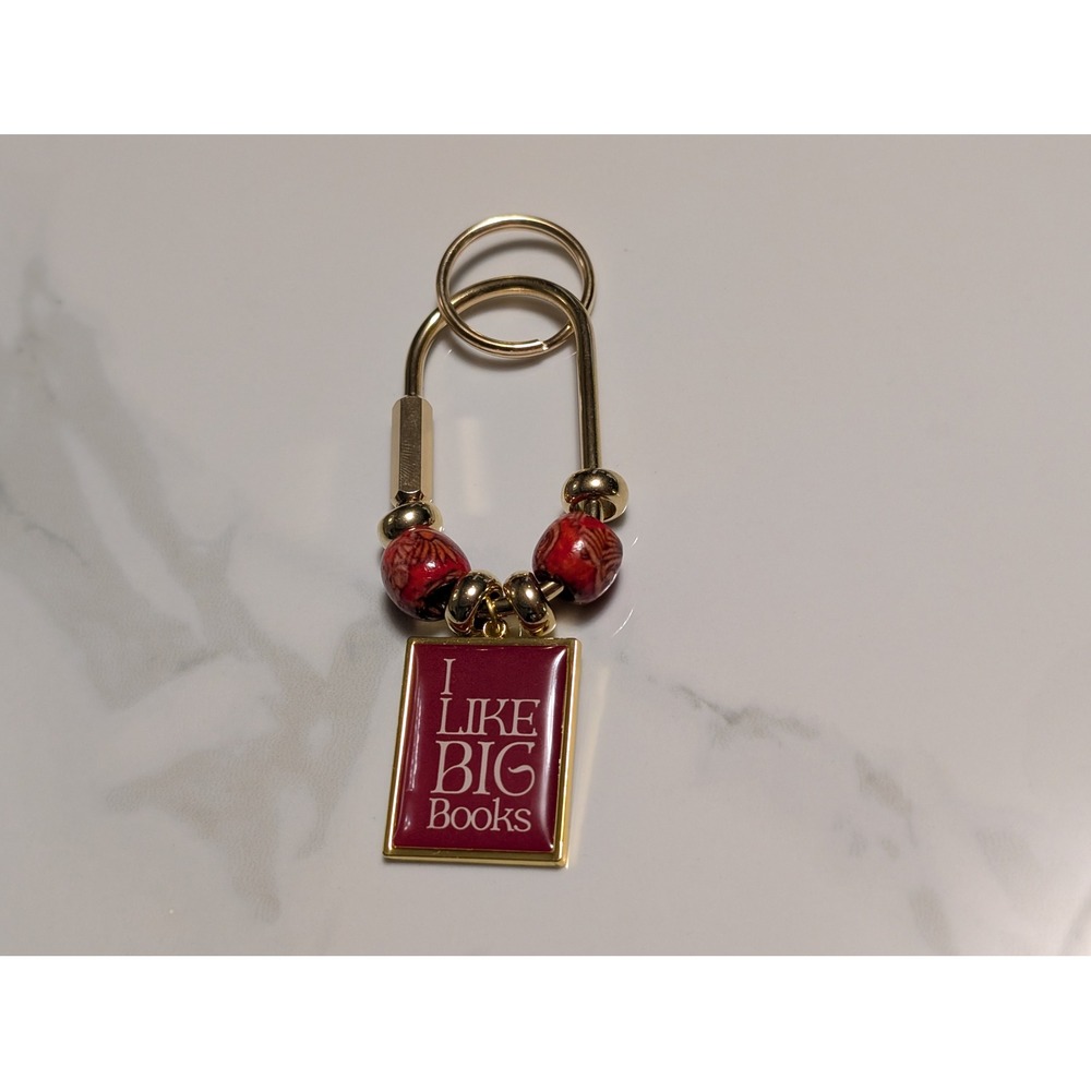 Handmade I Like Big Books Purse Charm Key Ring Gold Burgundy Librarian Gift‎